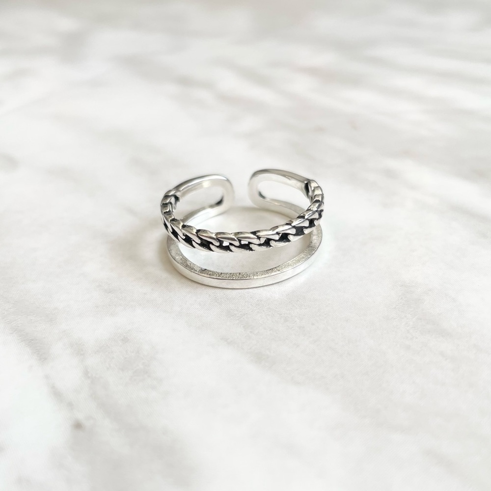 New Sterling Silver 925 Layered Adjustable Ring